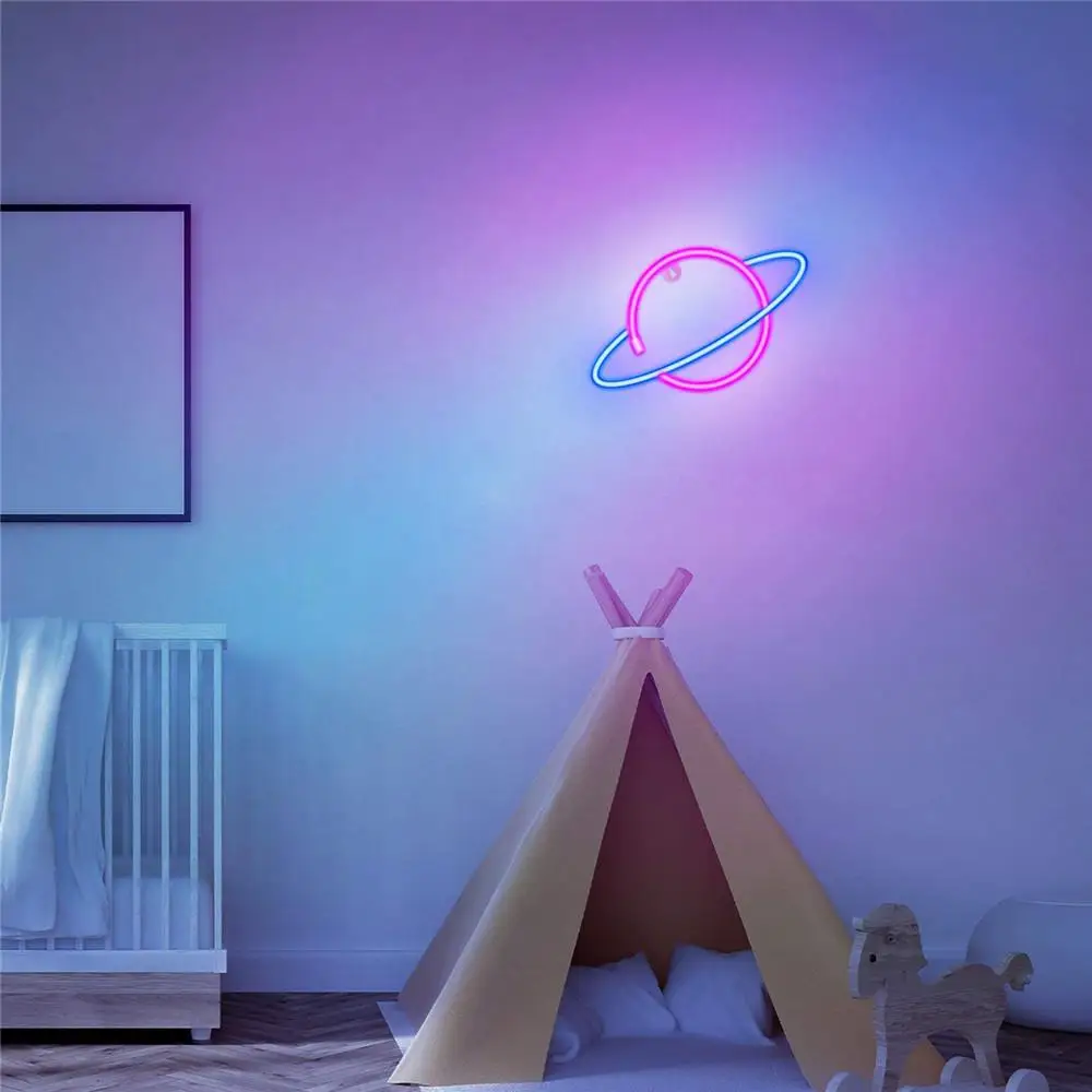 Planéta LED Svetlá Neónových Svetelných Znamení Spálňa Decor Rocket Cudzie Neon Nočné Lampy, Izby Wall Art Bar Strán, USB alebo Napájaný z Batérií