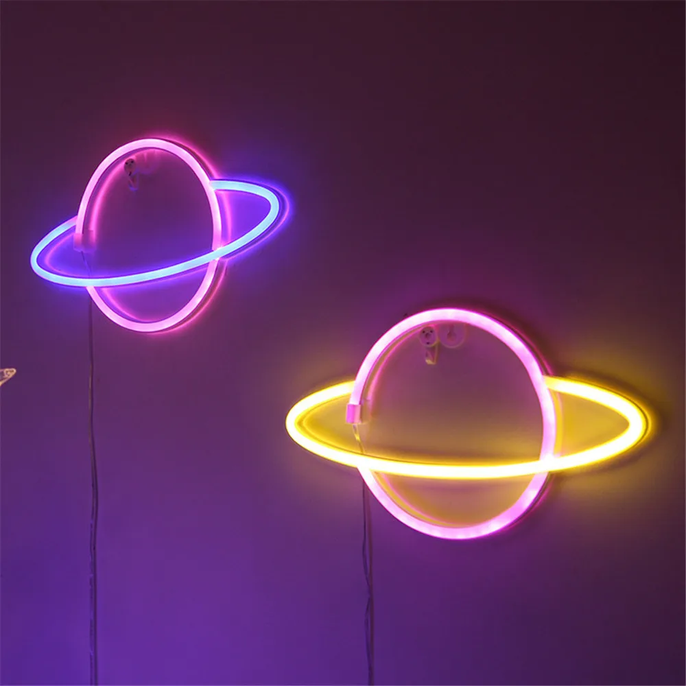 Planéta LED Svetlá Neónových Svetelných Znamení Spálňa Decor Rocket Cudzie Neon Nočné Lampy, Izby Wall Art Bar Strán, USB alebo Napájaný z Batérií