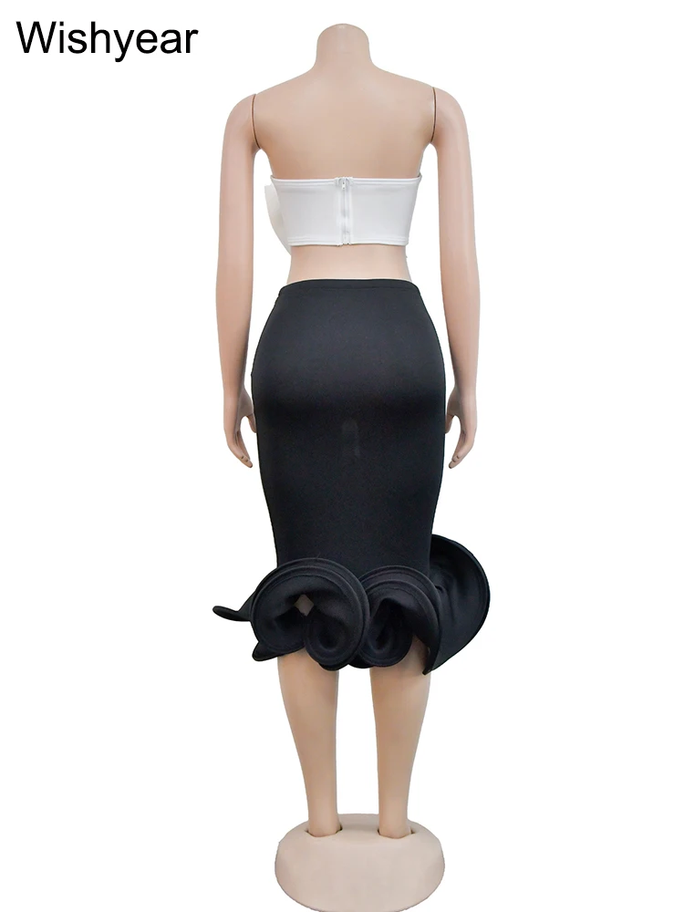 Wishyear Celebrity Elegantné Šaty Sexy Narodeniny Prom Party Večer Veľký Luk Plodín Hore a Midi Sukne Oblečenie Žien Bodycon Šaty Sada