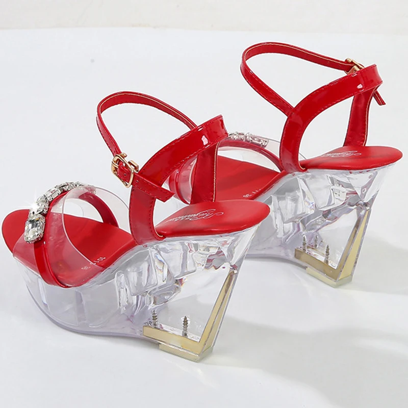Crystal Klin Sandále Ženy na Vysokom Opätku 10 cm Svadobné Party Pódium Móda Plus Veľkosť Dámy Topánky Značky