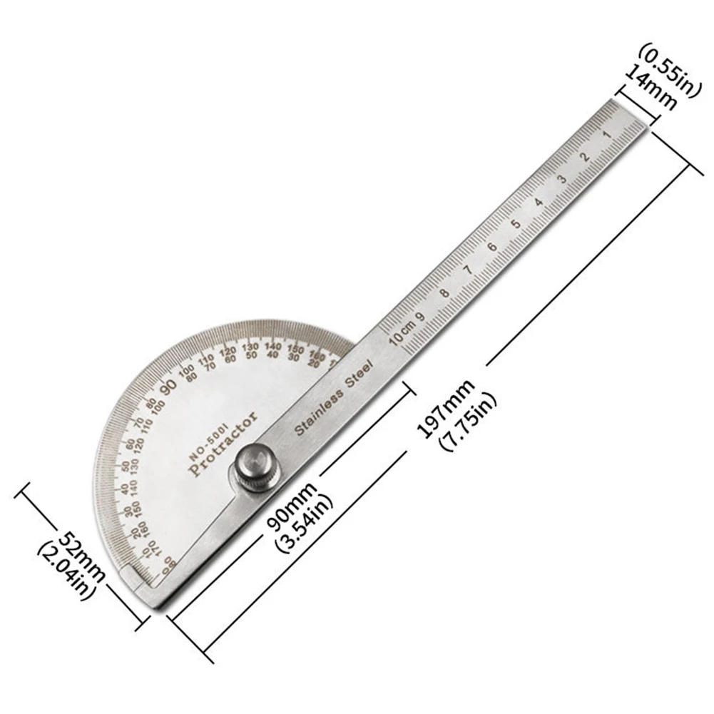 z nehrdzavejúcej ocele 180 uhlomeru uhol meter meracie pravítka rotačné mechanik nástroj pravítko uhlomeru