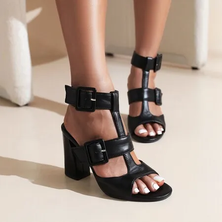 Veľká veľkosť Nadrozmerná Veľké veľkosti sandále pre ženy a dámy, Silné päty pracka sandále sú pohodlné a minimalistický
