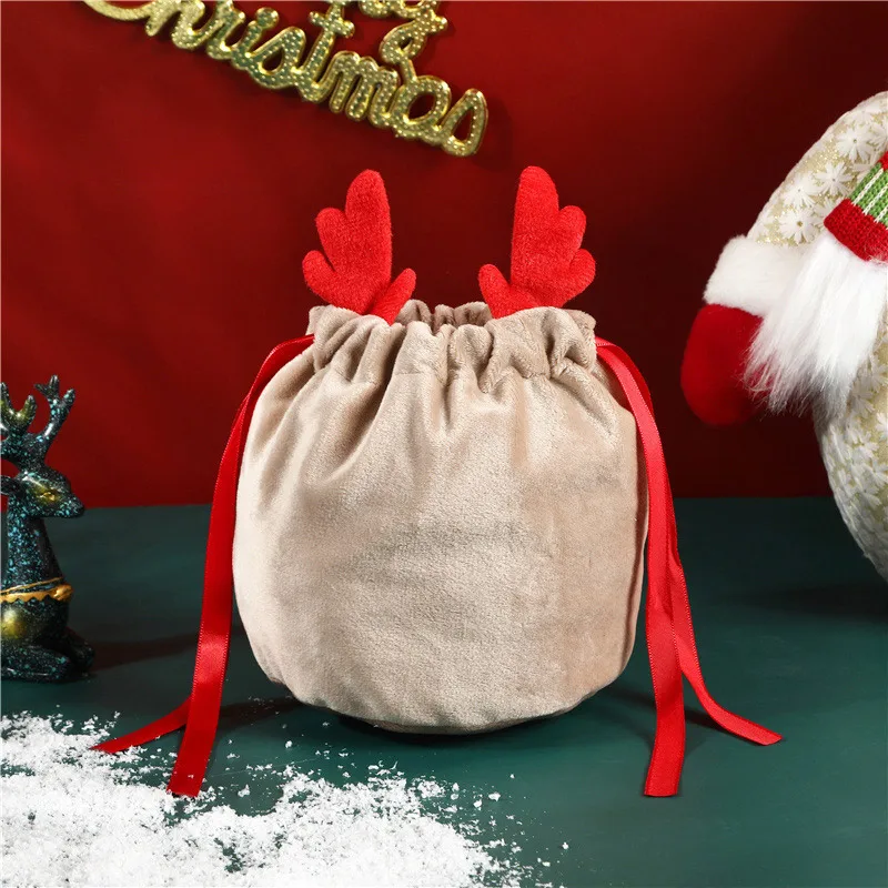 Šnúrkou Parohy Puzdro Vianočné Velvet Darčeková Taška Candy Skladovanie Bunny Ucho String Prípade Party Dekorácie