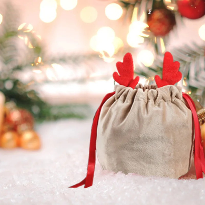 Šnúrkou Parohy Puzdro Vianočné Velvet Darčeková Taška Candy Skladovanie Bunny Ucho String Prípade Party Dekorácie