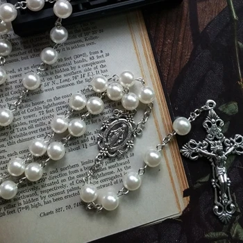 8 mm Modlitba Perly Ruženca Náhrdelník Márie, Ježiša na Kríži Prívesok Katolíckej Náhrdelníky Náboženské Šperky Ženy Kúzlo Dary
