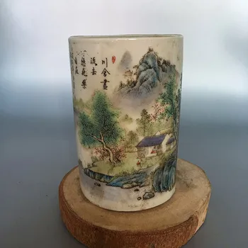 Qing Dynastie Guangxu pastel krajiny držiak na pero starožitné dekoračné starý porcelán