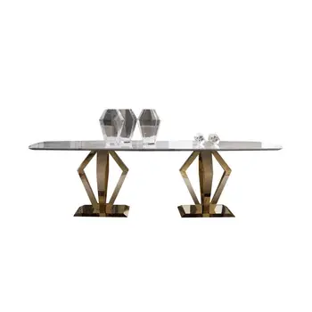 Luxusné 8 miestna obdĺžnik nehrdzavejúcej ocele base mramoru jedálenský stôl