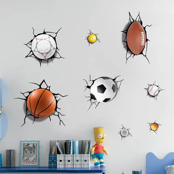 3D Stenové nálepky S mnohými lopty na futbal, basketbal, domov, okná samolepky, detská izba, obývacia izba, dekorácie, športové nástenná maľba