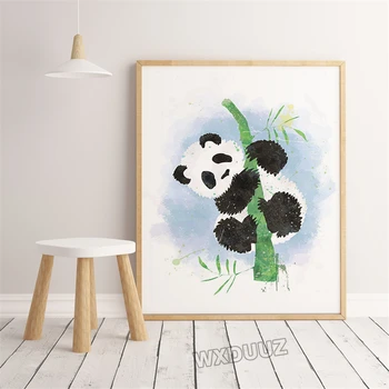 Nordic minimalistický panda cartoon plagát dieťa detskej izby domáce dekorácie Art Decor Maľovanie na stenu, umelecké plátno, maľovanie M222