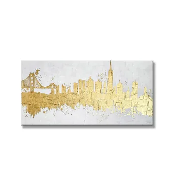 Moderné Zlato abstraktné city building Ručne maľované plátno olejomaľba kresby na stenu obrázok pre obývacia izba, spálňa č rámovanie