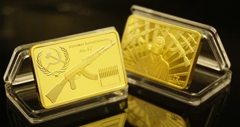 Ruský CCCP Zlato Bullions Bar AK47 Puška Gold Bar Replika Zlaté Mince Michail Timofeevich Kalašnikov Mince