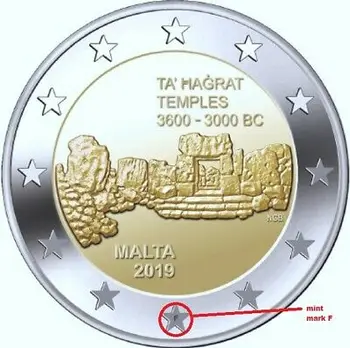 2 Euro F-Štandardné Bimetal Pamätné Mince na Hargret Stránky, Malta 2019