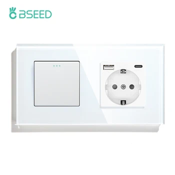 BSEED EÚ Standard 1/2/3Gang Mechanické Prepne 1Way Wall Light Switch S Elektrickým Typ-c, USB Zásuvky Sklenený Panel 157mm