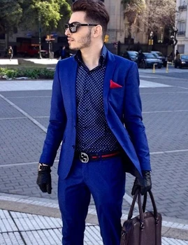 Vlastné Kráľovská Modrá Blazer Muži Obleky Business Slim Fit Obleky Na Mieru Smoking Groomsman Svadobné Obleky 2 Kusy Terno Masculino