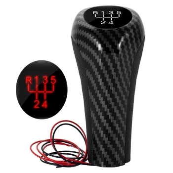 Carbon Fiber 5 stupňovou manuálnou Radenie Gombík W/LED Červené Podsvietenie Kožená radiaca páka Páka pre E46 E90 E91 E92 X1 X3 X5