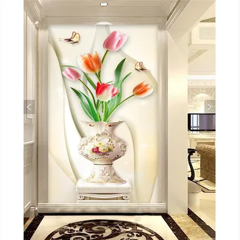 beibehang Vlastnú tapetu 3d umenie pozadie jednoduché biele váza pokrytie Moderné Nástenné Maľby Pre Živé tapety, červené tulipány nástenná maľba