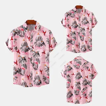 2023 Ružové Plameniaky Kvetinový Tlač Havajské Košele Mužov Lete Bežné Krátky Rukáv Pláži Aloha Tričko Mužov Strany Dovolenku Košieľka Homme