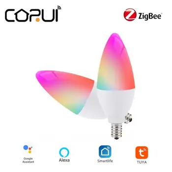 CORUI Tuya Zigbee 3.0 Smart Sviečka Žiarovku 5W E12/E14 RGBCW LED Žiarovky Hlasové Ovládanie Funguje Alexa Domovská stránka Google Inteligentný Život