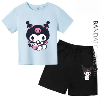 Móda Roztomilý Kreslený Kuromi Deti t-shirt Kawaii Lete Tees Voľné Krátky Rukáv Ženy Y2k Topy Chlapec Dievča Košele
