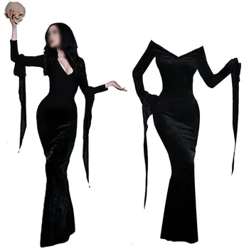 Ženské Gotický Ghost Upír Šaty Morticia Addams Cosplay Kostým pre Ženy Halloween Cosplay Kostým