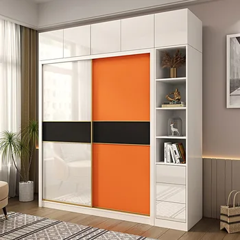 Svetlo Luxusný Lak Posuvné Dvere, Šatník Domov Spálňa Orange Kontrast Svetlých Posuvné Dvere Malé Jednotky Skladovanie Veľký Šatník