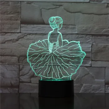 Balet Girl 3D Led Nočné Svetlo 7 Farieb Zmena Usb stolná Lampa Usb Spálňa Nočné Svetlo Domova Pre Dievča, Darček k Narodeninám 1809