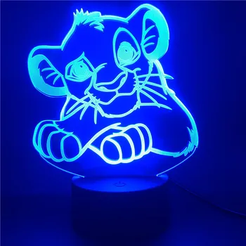 Lion King Simba Obrázok 3D Lampa Disney Kreslené LED Dotykový Snímač Farby Nočného pre Deti, Dieťa, Spálne, stolná Lampa