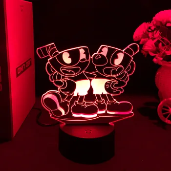 3D Hra Obrázok Cuphead Mugman lampa LED Nočné Svetlo Dekor Lampy pre Dieťa Spálňa Osvetlenie Narodeniny Vianočný Darček Nočná Lampa