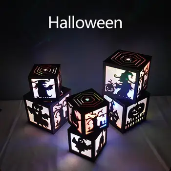 Vynikajúce Nočné Svetlo Jednoduchá Montáž Drevených Halloween Svietidlo Dekoratívne Čarodejnice Mačky Halloween LED Svetlo