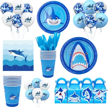 Žralok Modrý Veľryba Narodeninovej Party Dodávky Shark Jednorazové Taniere/Cups/Balón/Obrus Shark Strany Baby Sprcha Dodávky Dekor