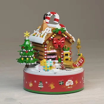 2022 Mesto Tvorivosti Zimné Dediny Vianočný Sneh House Music Box Model Mini Stavebné kamene, Tehly MOC Tehly Deti Hračky