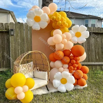 96pcs Dve Groovy Strany Balón Garland Arch Auta Burnt Orange Krém Biela Broskyňa Daisy Kvetinové Svadobné Balóny Baby Sprcha Dekor