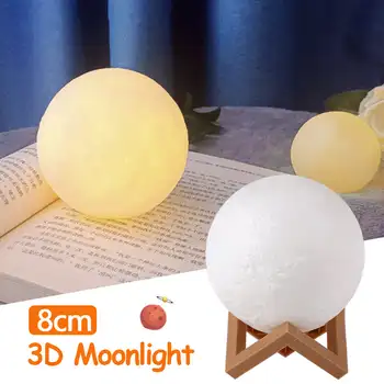 8cm 3D Moon Lampa LED Nočné Svetlo Batérie Powered So Stojanom Hviezdna Lampa Spálňa Decor Nočné Osvetlenie Deti Darček Mesiac Lampa