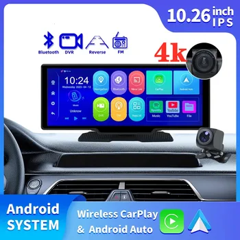 Auto Dash Cam Predné a Zadné Kamery 4K+1080P WiFi CarPlay & Android Auto 10.26