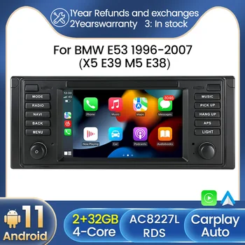 Android 11 RDS Carplay Auto Auto Rádio Stereo Multimediálny Prehrávač, GPS Navigáciu Pre BMW Série 5 E39 X5 E53 M5 1996-2003 2din WIFI