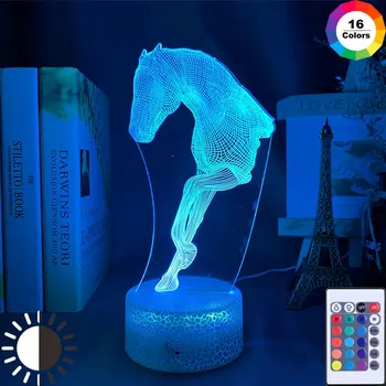 Farebné Dotyk Abstraktné Kôň Zviera 3D Nočné Svetlo 7 Farieb Blikajúce Touch USB Svetlá USB Neónové Osvetlenie Deti Darček k Narodeninám