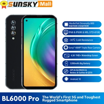 Blackview BL6000 Pro 5G Smartphone 8GB 256 GB Octa-Core 48MP Fotoaparát 6.36 palcový Globálna Verzia Vodotesný Mobilný Telefón 5280mAh Batérie