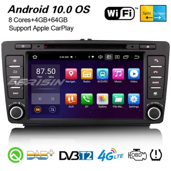 Erisin 8126 Octa-Core DSP Android 10.0 DAB+ Auto Stereo CarPlay WiFi 4G OBD2 USB Bluetooth TPMS DVB-T2 GPS Pre Škoda Octavia Yeti