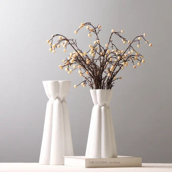 Kreatívne Sviečkový Štýl Keramická Váza Domov Obývacia Izba TV Kabinet Biele Matné Kvet Usporiadanie Dekoratívny Ornament Jednoduché