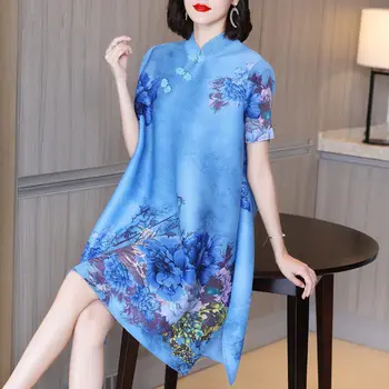 Ženy šaty 2023 lete nové cheongsam typ zlepšenie verzia skladaný šaty národnej vietor retro dizajn veľké veľkosti slovo šaty