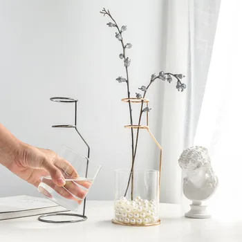 Nordic Keramické Moderný Minimalistický Hydroponics Rastliny Váza so železným Rámom Obývacia Izba Office kvetináče Domáce Dekorácie, Ozdoby