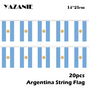 YAZANIE 14*21 cm 20PCS Argentína Farba String Vlajka Malé Zákazku Dvojité Bočné Futbal Vlajka Vonkajšie Bavlna Vlajky a Zástavy