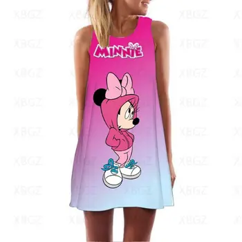 Bez rukávov Letné Šaty Žena 2022 Minnie Mouse Mini Šaty Žien Mickey Žien Boho Módy Sexy Kreslených Pláži v Pohode Tlačiť Hore
