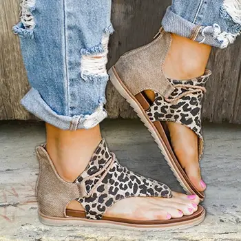 2023 Nové Letné Ženy Sandále Otvorené Prst Pláže Topánky Žena Flip Flops Módne Leopard Pohodlné Roman Topánky Bežné Ploché Sandále