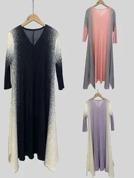 Miyake Skladaný Šaty 2023 Lete Nové Módne Ženy Oblečenie Voľné Temperament High-end Polka-dot-Tlač A Kontrast Šaty