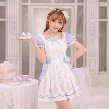 Princezná sladké lolita šaty Candy dážď exkluzívny dizajn letné dievča tortu tlač motýľ Šifón Šaty C16AB6062