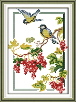 Vtáky a lesné plody cross stitch auta milovník zvierat na strom 14ct 18ct počítať biele plátno výšivky HOBBY ručné vyšívanie plus