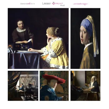 Diamond Maľovanie svetoznámeho Maliara Johannes Vermeer Série Pintura De Diamante Cross Stitch Mozaiky Domáce Dekorácie ダイヤモンドアート