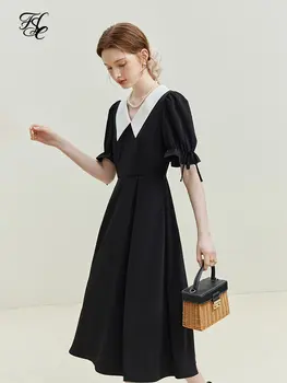 FSLE tvaru Prímestských Šaty dámske Letné 2023 Nové Hepburn Štýl Čierne Dlhé Šaty Pre Ženy, Príležitostné Voľné Výška Pása Šaty