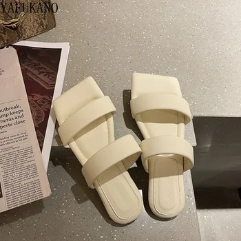 Francúzske Retro Štvorcové Prst Ploché Papuče Lete Nové Otvorené Prst Bežné Sandále Minimalistický Listov Módne Pohodlie Dámy Sandále